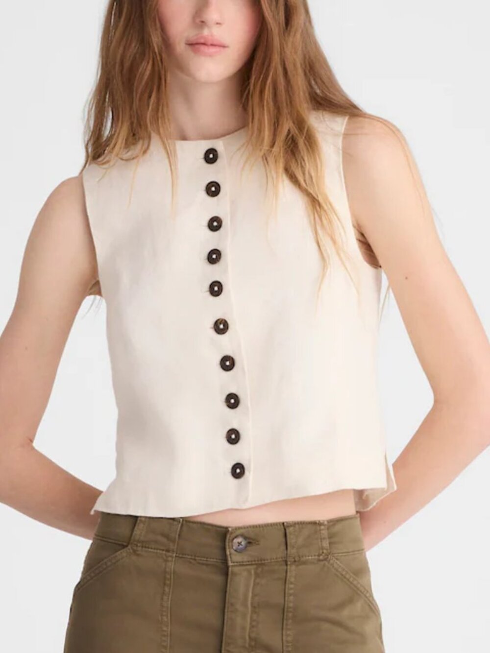 Madewell Button Front 100% Linen Sleeveless Shell Top Ivory Size 0/XS NWT